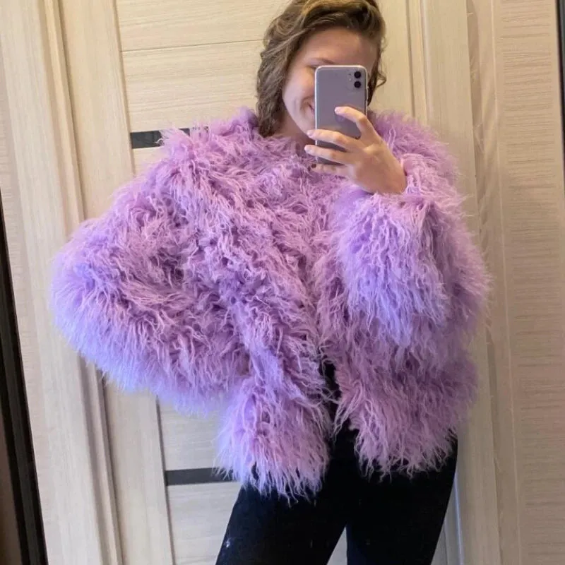 2025 Women Faux Fur Coat Autumn Winter High Quality Fluffy Short Coat Faux Fur Jacket