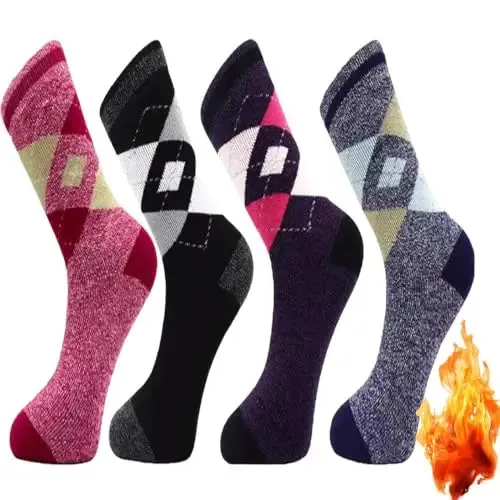 4 Pairs Ladies Thermal Extra Warm Heat Insulated Soft Thick Socks for Boots Ski Hiking Outdoor Work 1.6 TOG Xmas Stocking Filler 4-7 UK/EU 37-39 -Ladies Heat Insulated Socks