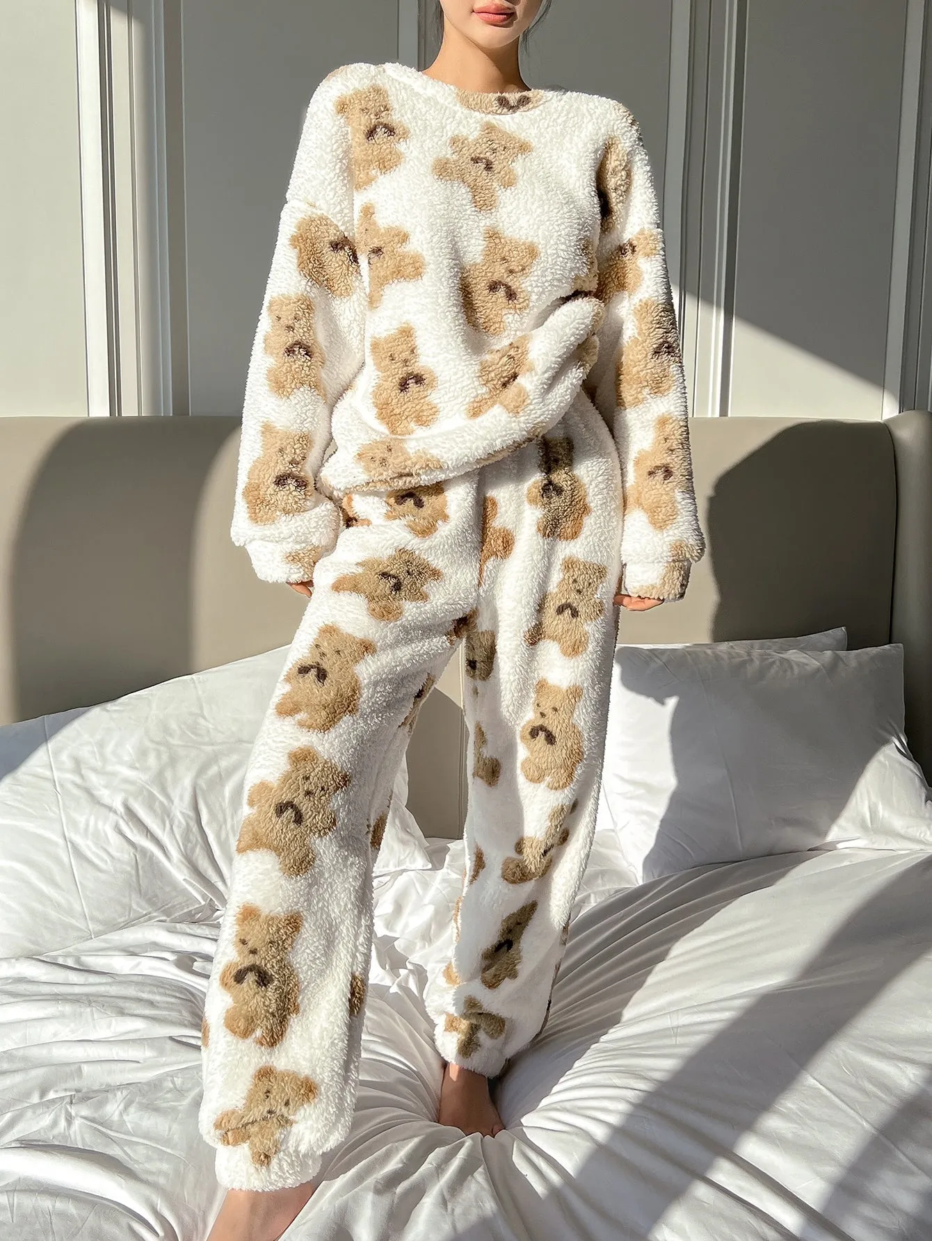 Bear Print Flannel Pajama Set