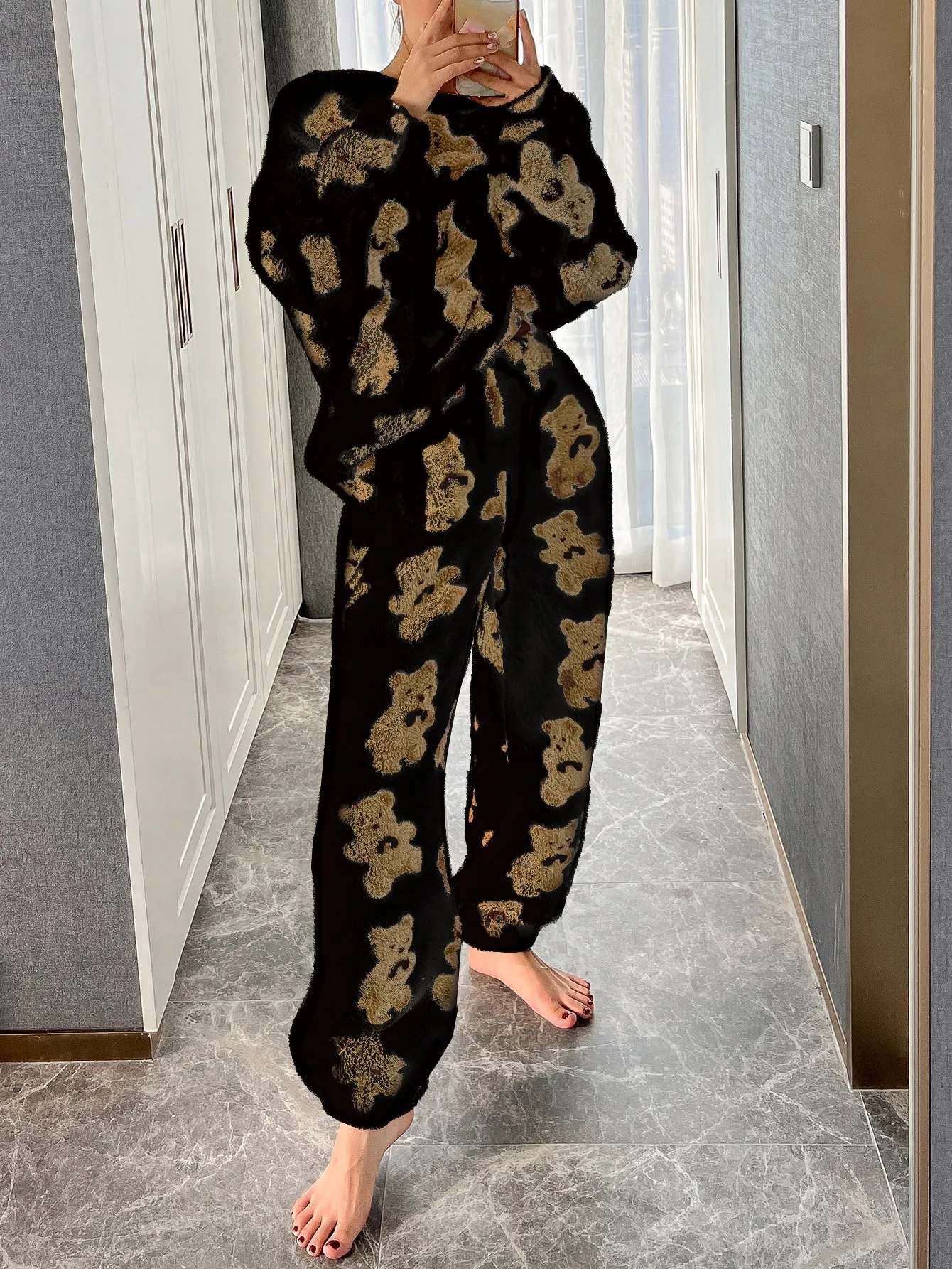 Bear Print Flannel Pajama Set