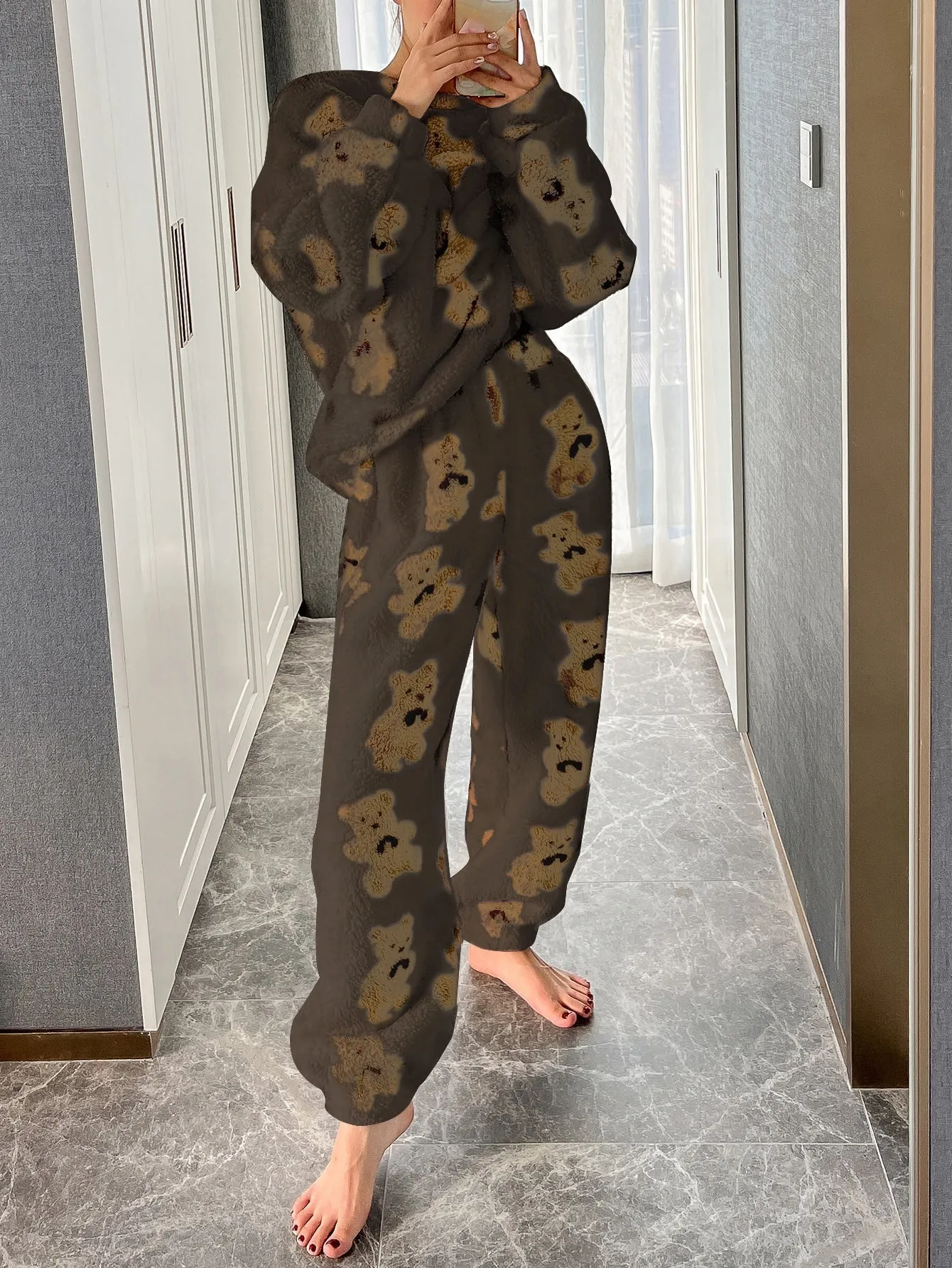 Bear Print Flannel Pajama Set