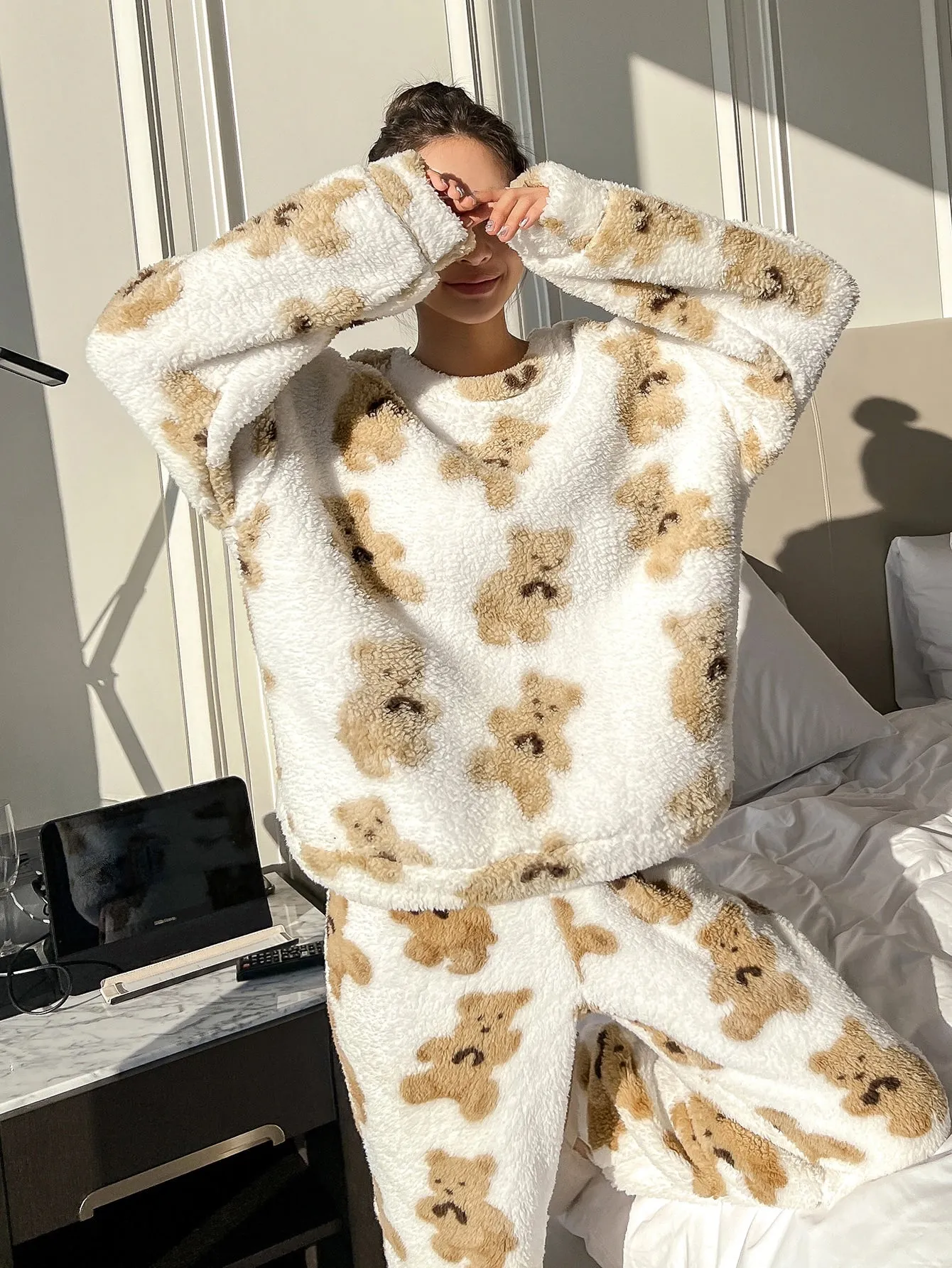 Bear Print Flannel Pajama Set