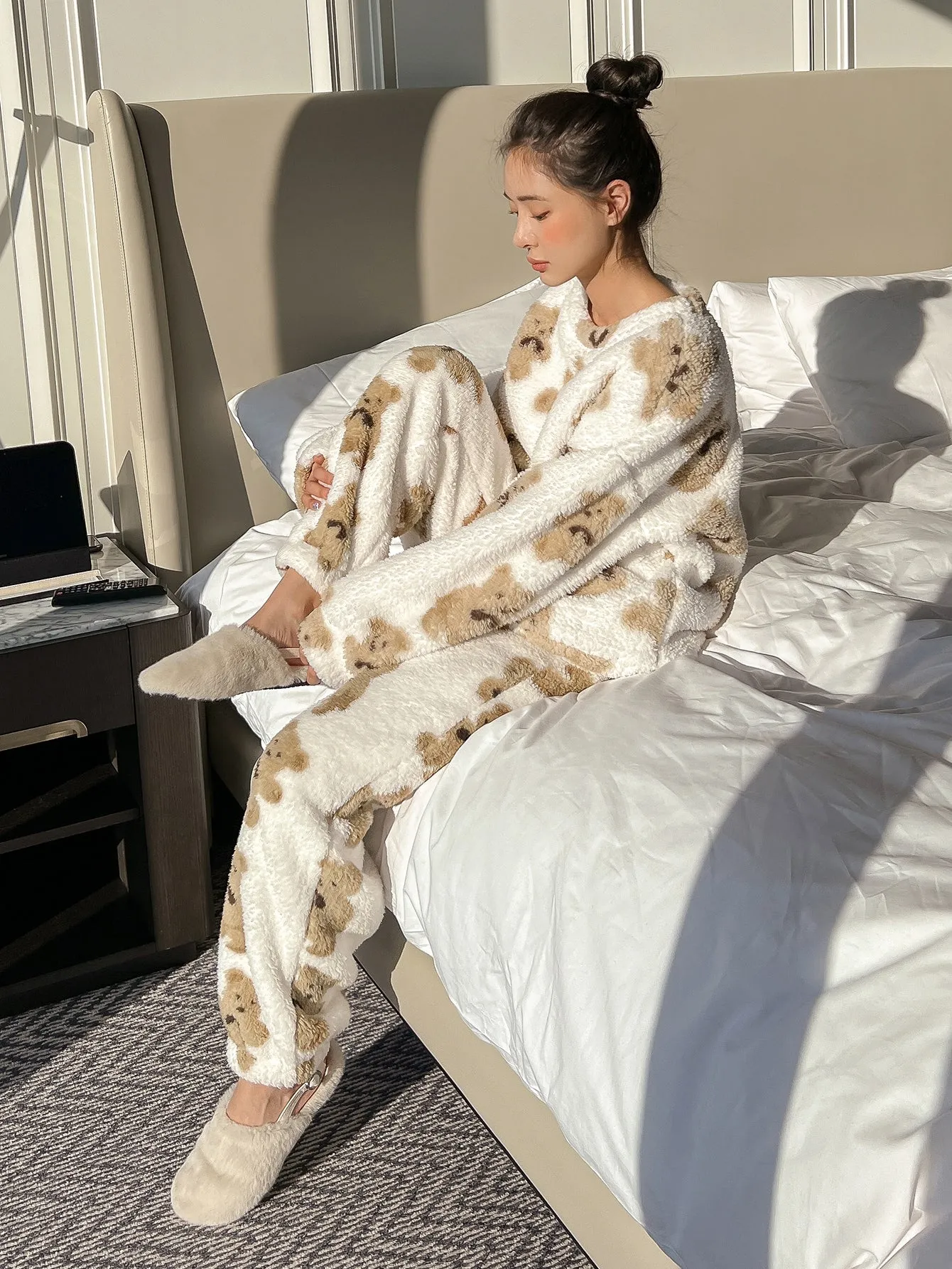 Bear Print Flannel Pajama Set