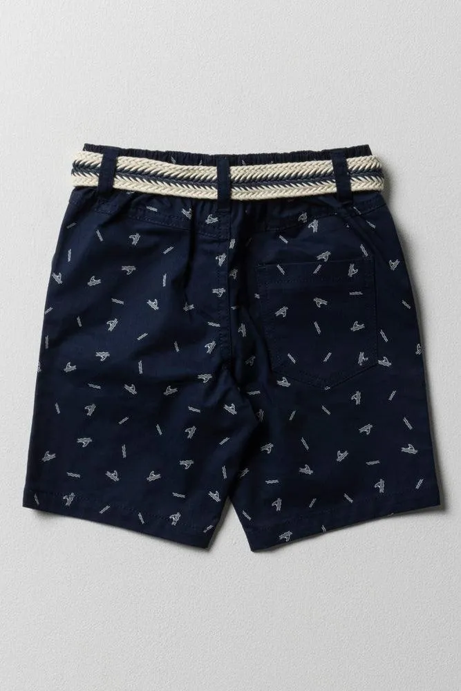 Belted Chino Shorts Navy