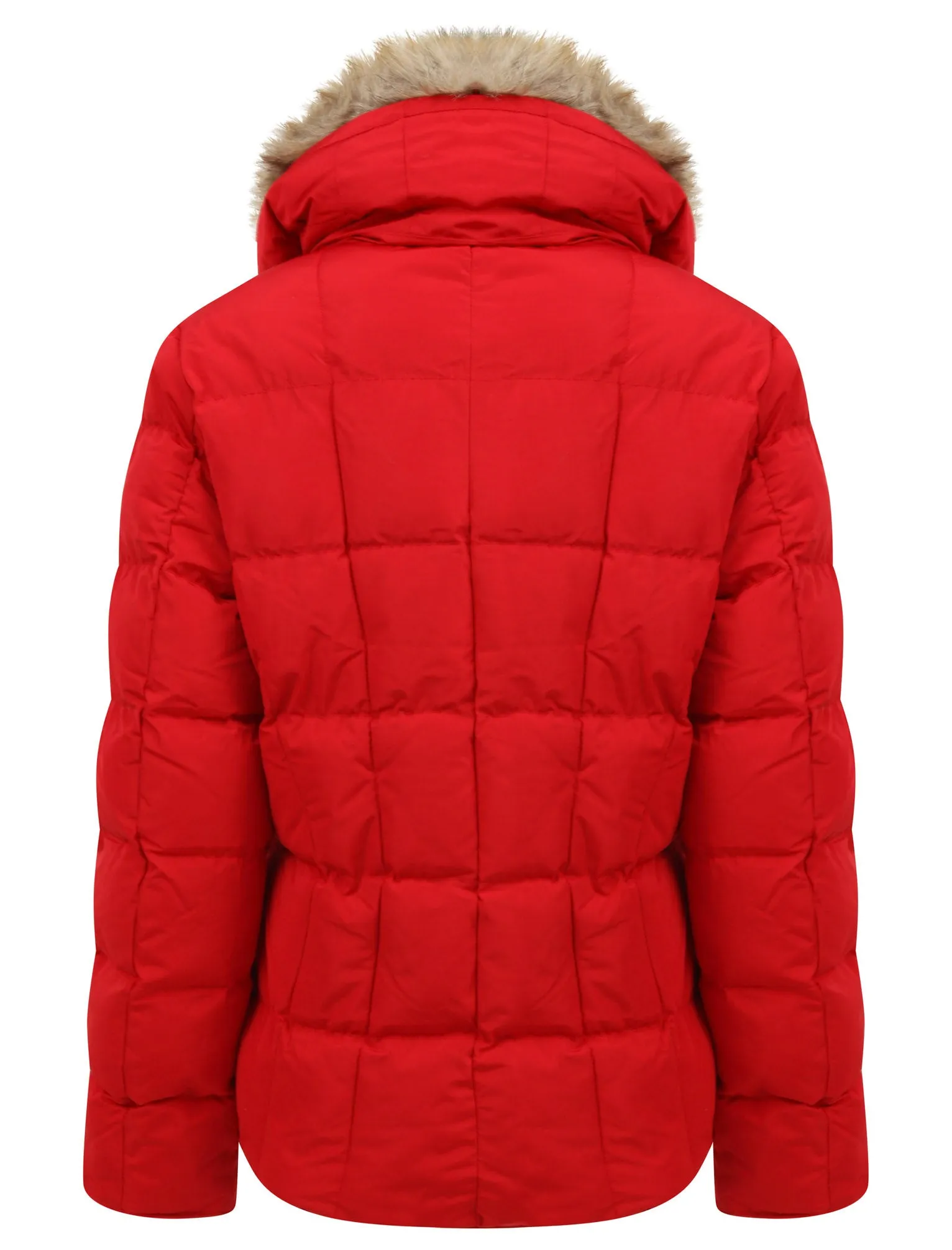 Bertie Funnel Neck Quilted Puffer Jacket With Detachable Fur Trim In Crimson - Tokyo Laundry