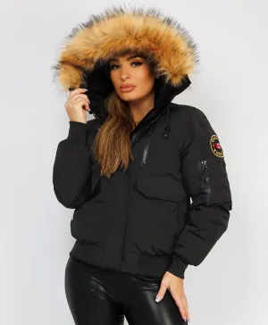 Black Canada Bomber Jacket With Fur Hood