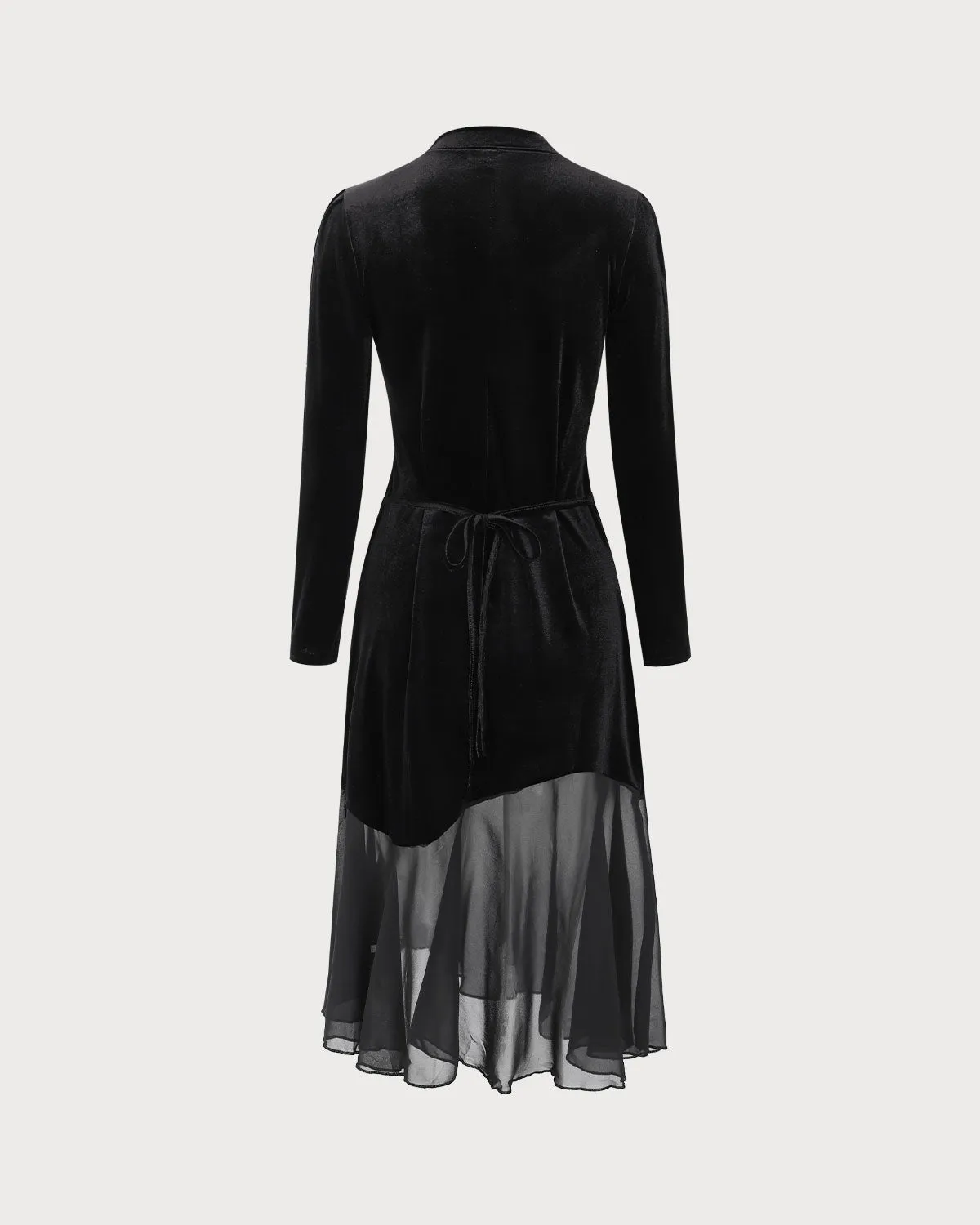 Black Contrasting Velvet Midi Dress