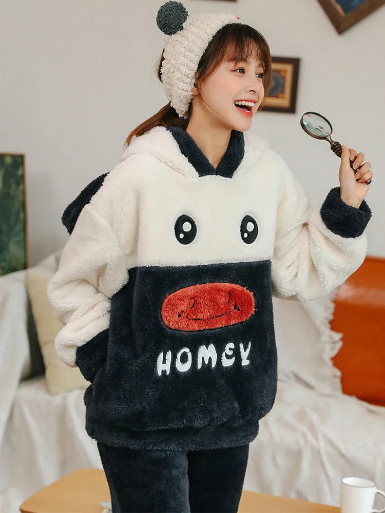 Black Cute Cow Lovely Cartoon Winter Velvet Padded Flannel