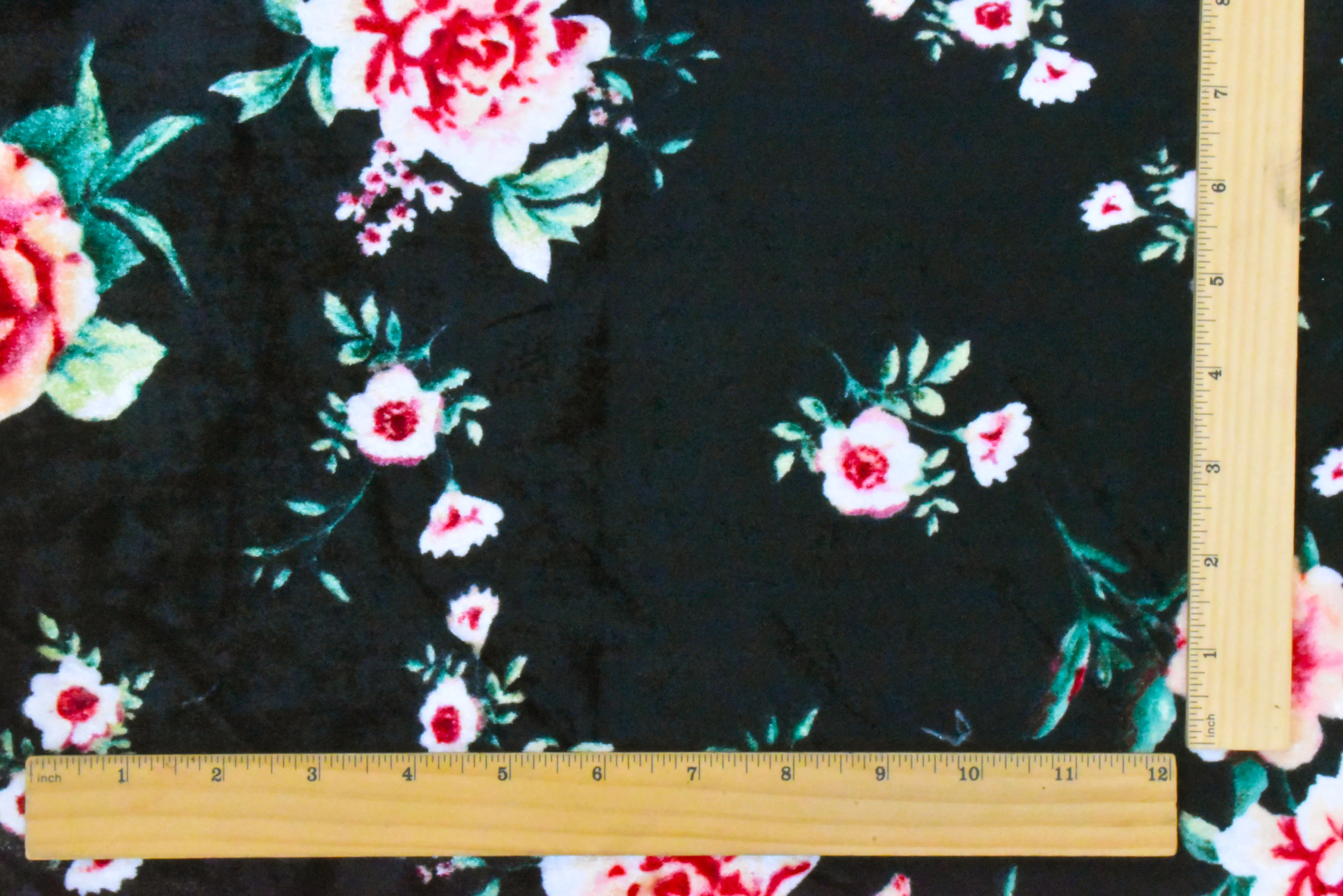 Black-Peach-Multi Floral Printed Velvet Knit Fabric