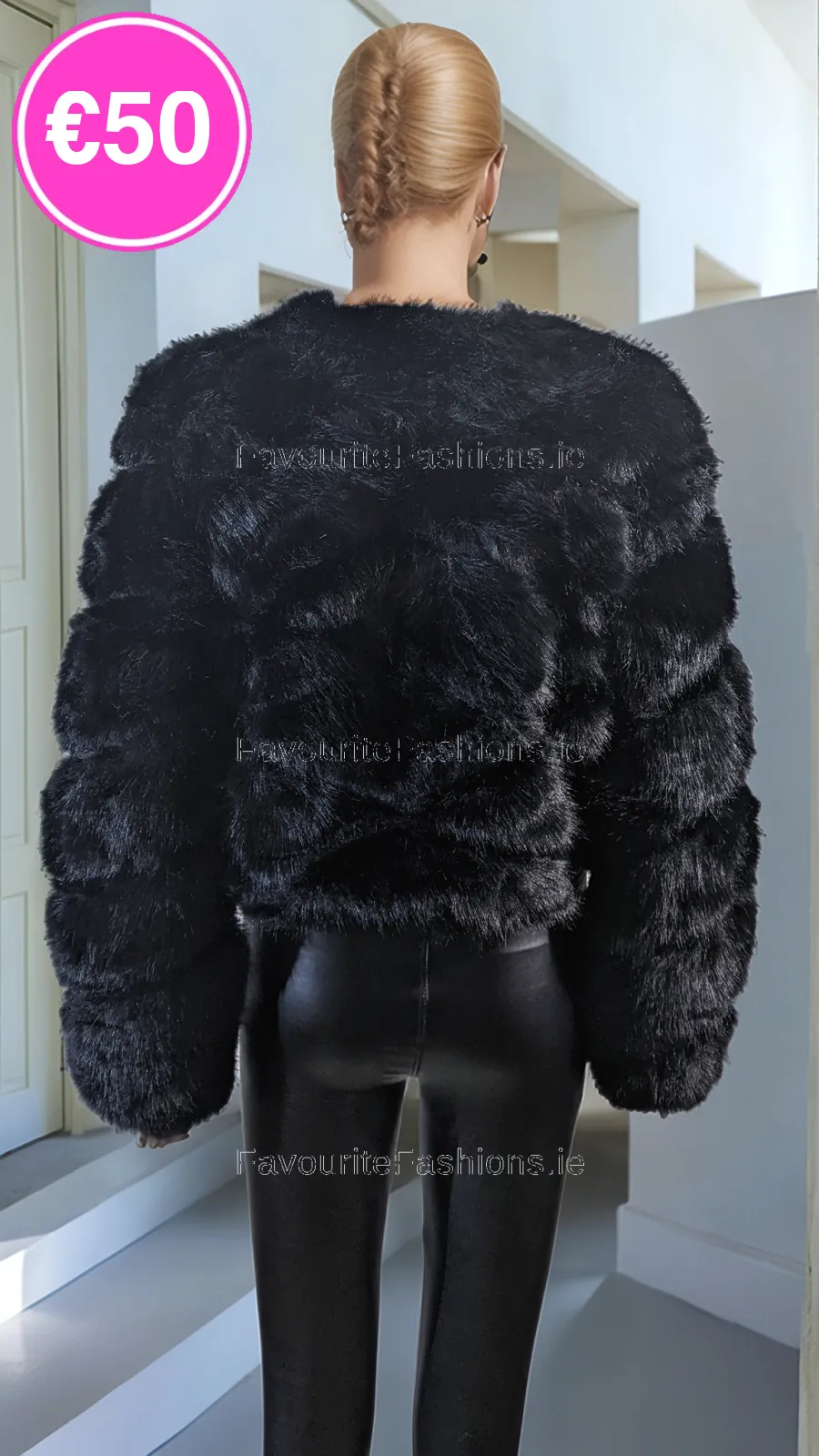 Black Thick Faux Fur Paneled Layered Jacket