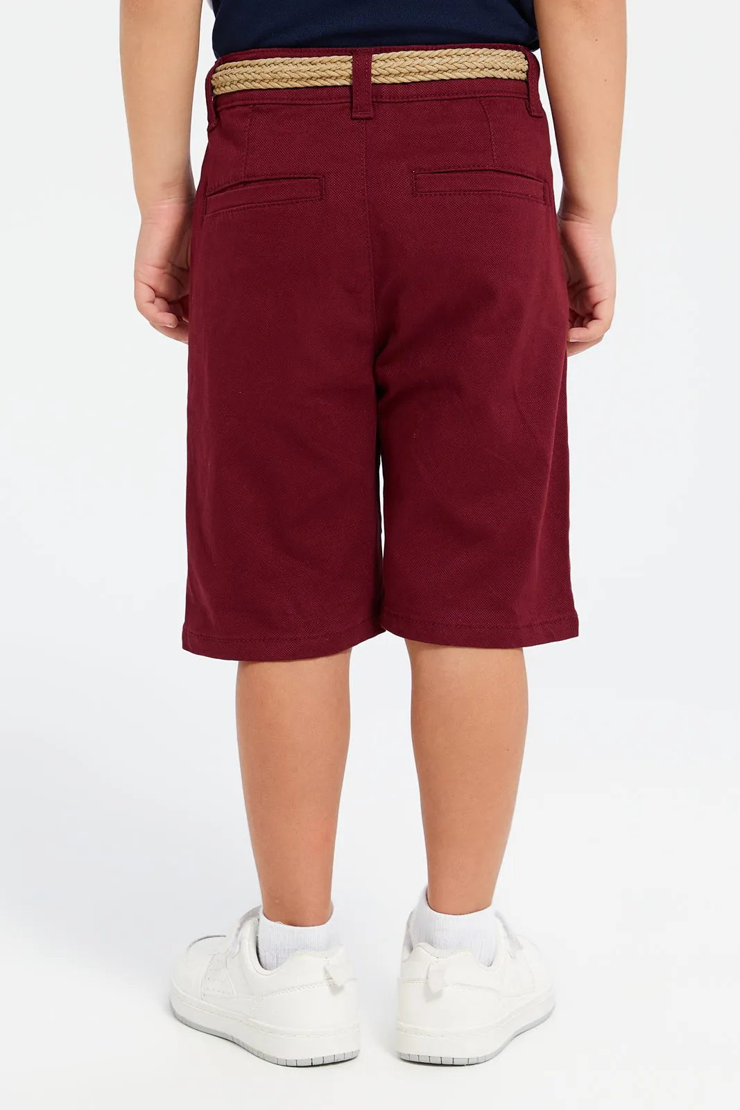 Boys Burgundy Belted Shorts