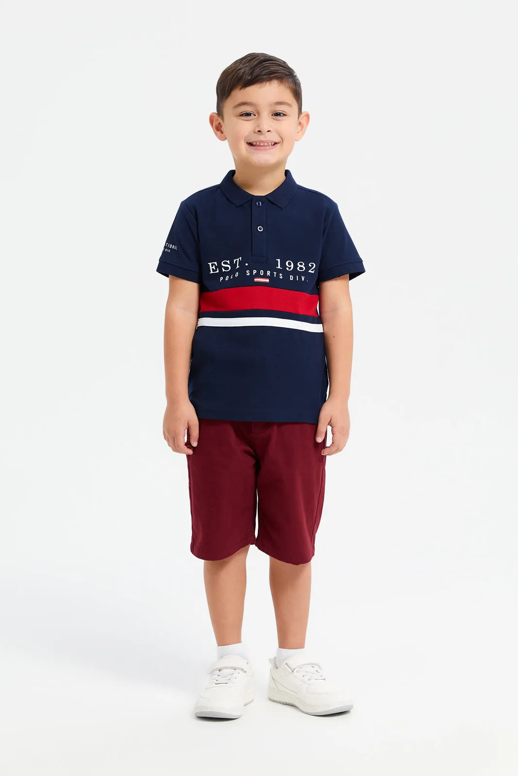 Boys Burgundy Belted Shorts