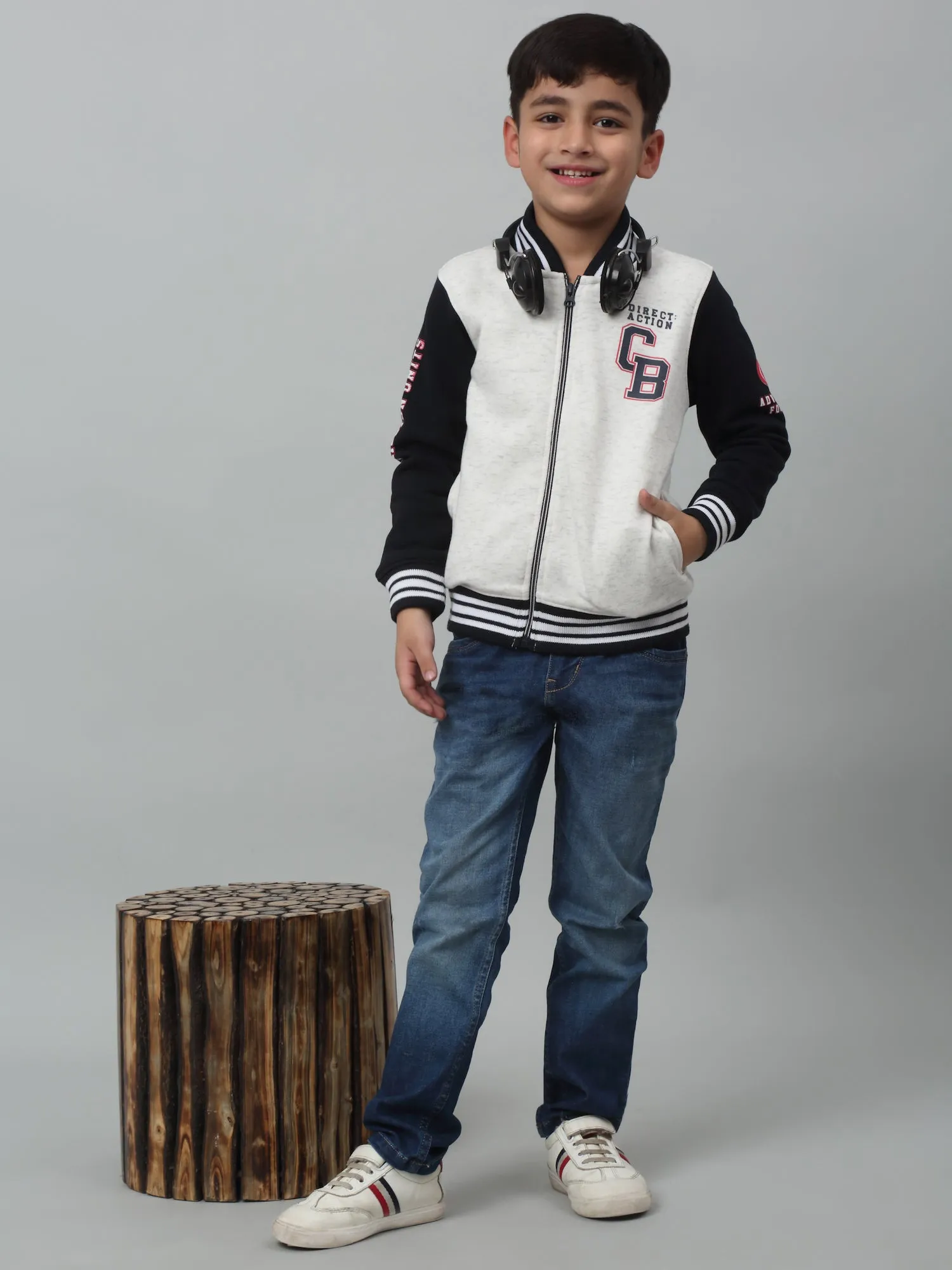 Boys Casual Ecru Melange Full Sleeve Cardigan Sweatshirt