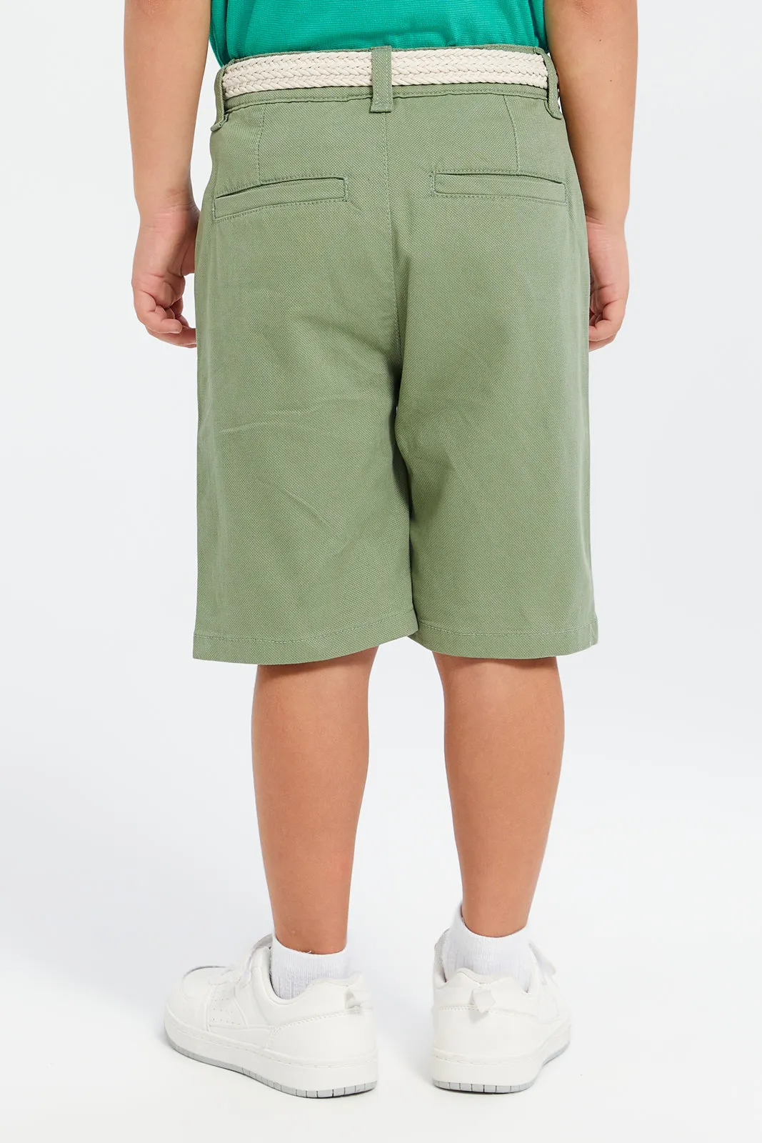 Boys Green Belted Shorts