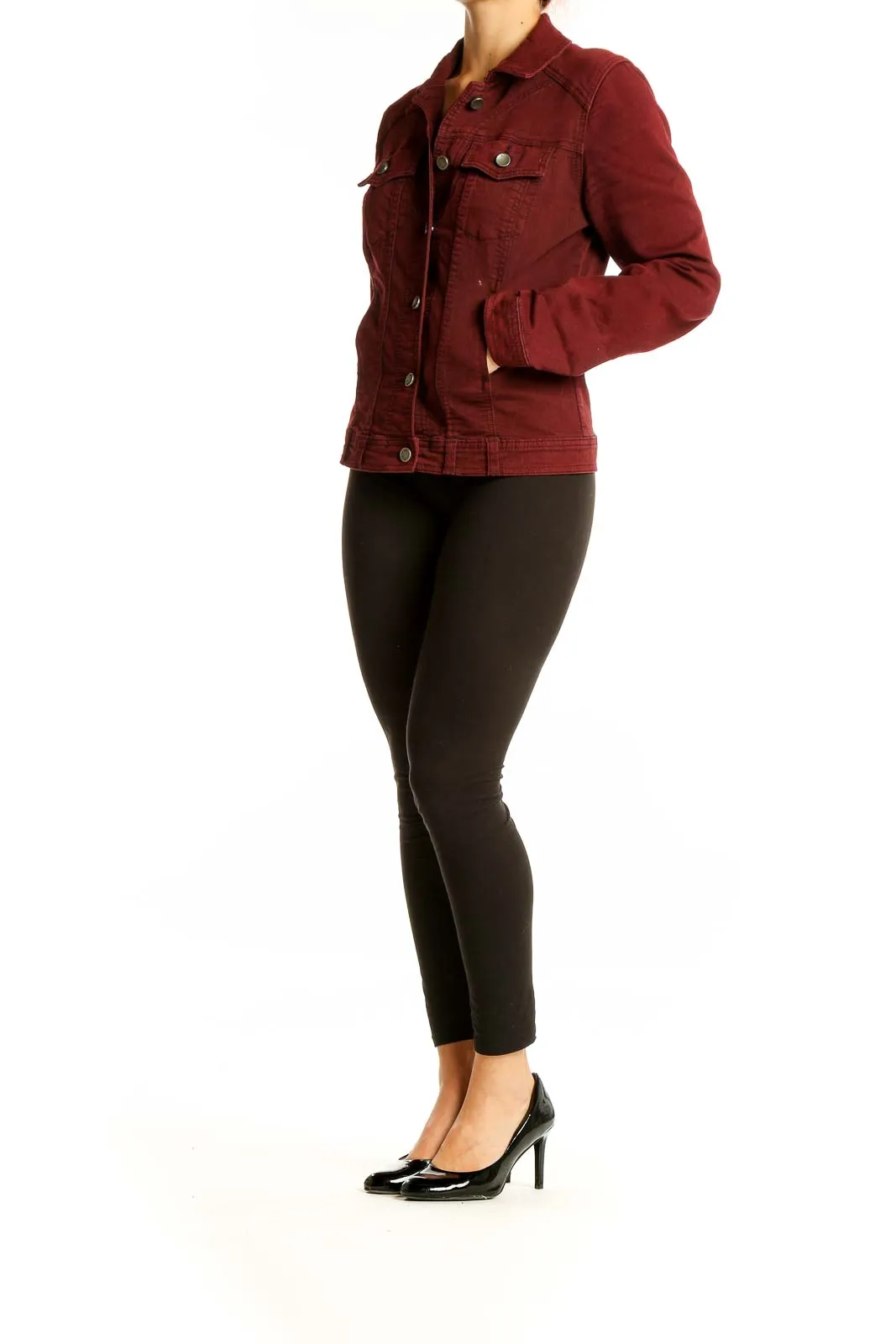 Burgundy Classic Denim Jacket