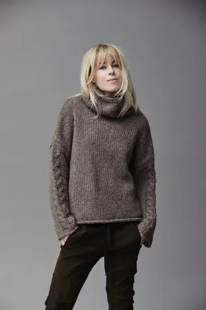 Cashmere Blend Turtleneck with Cabled Sleeves