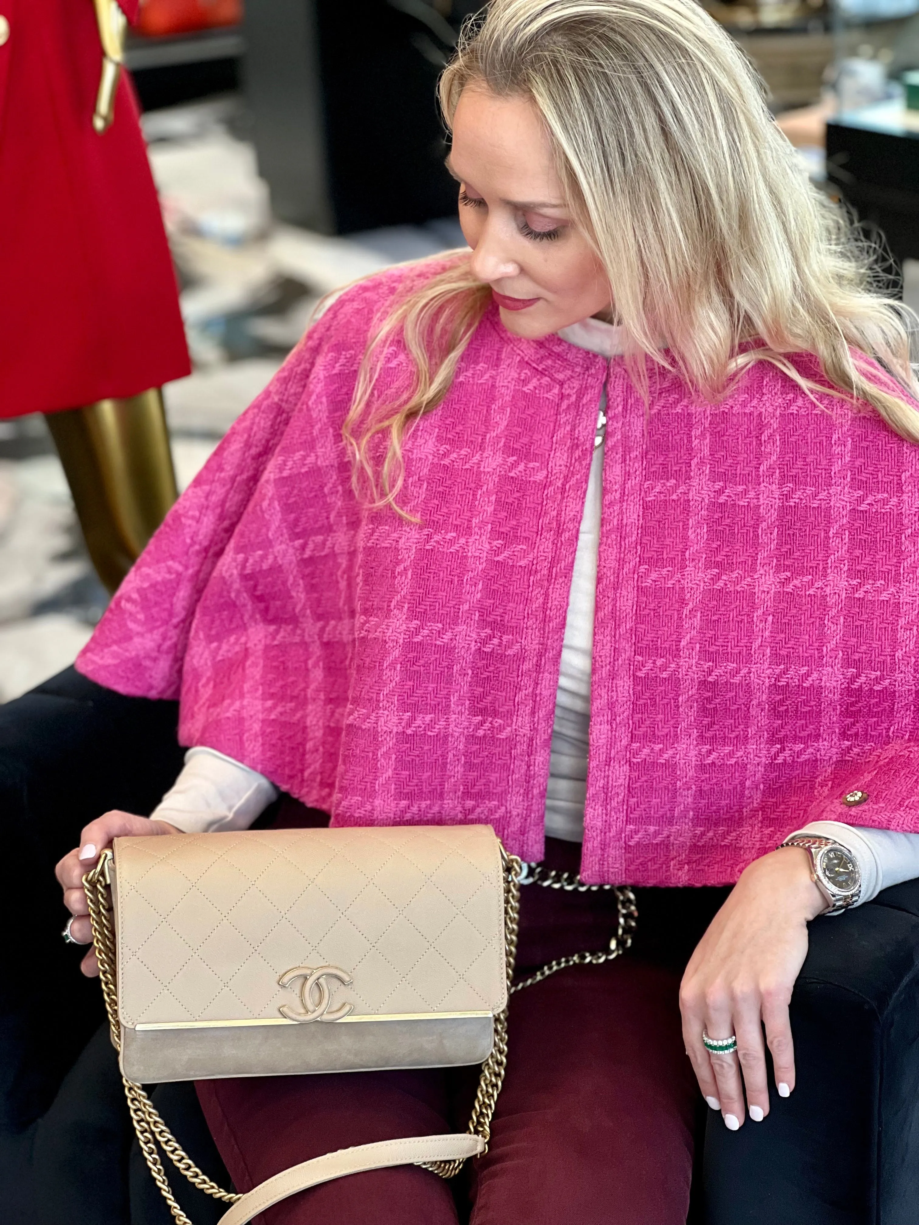 CHANEL CAMELLIA TWEED CAPE JACKET