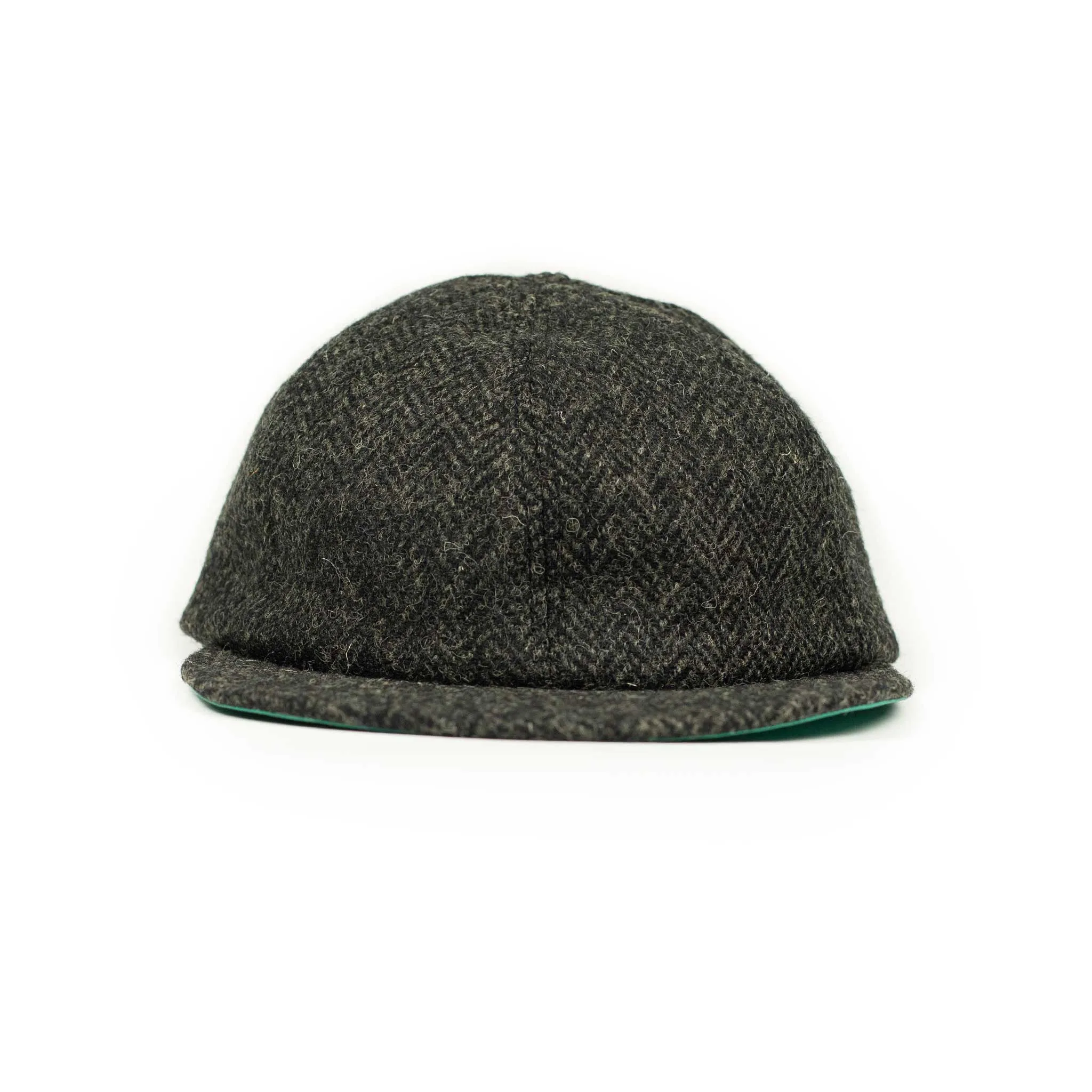 Classic 6 panel cap in charcoal Harris Tweed wool herringbone