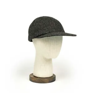 Classic 6 panel cap in charcoal Harris Tweed wool herringbone