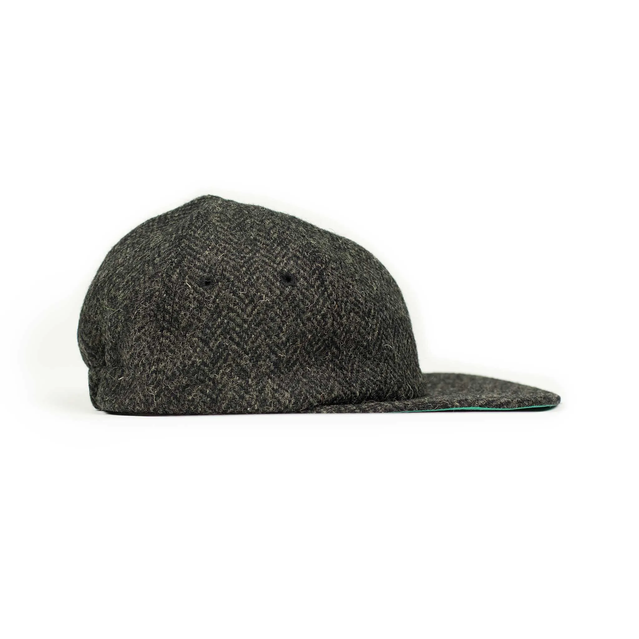 Classic 6 panel cap in charcoal Harris Tweed wool herringbone