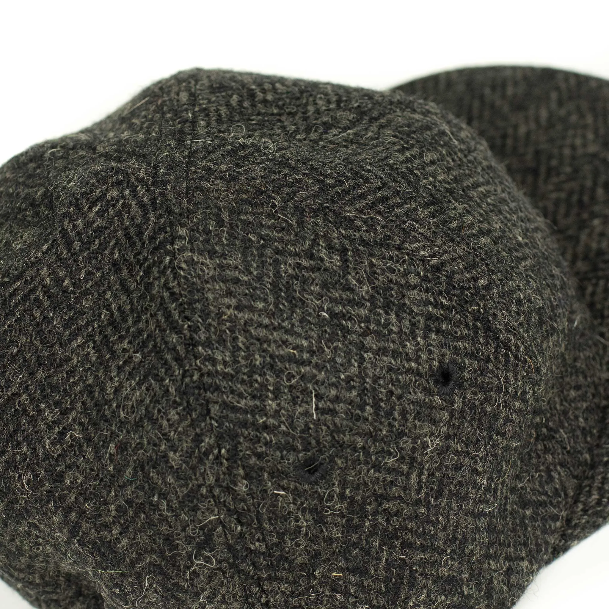 Classic 6 panel cap in charcoal Harris Tweed wool herringbone