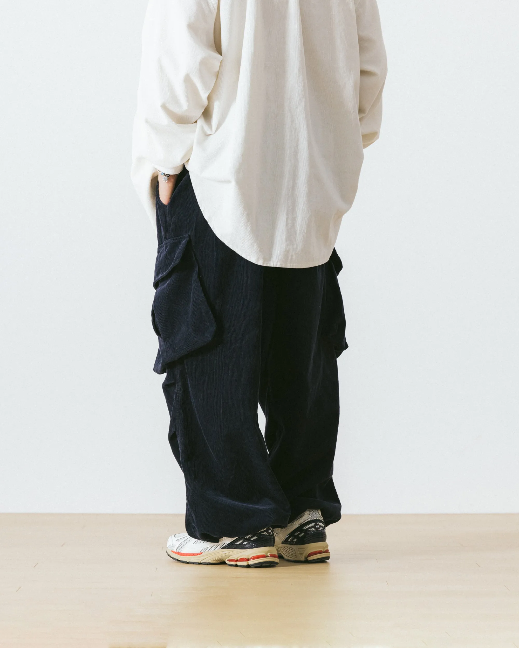 CORDUROY OBLIQUE CARGO BALLOON PANTS - NAVY