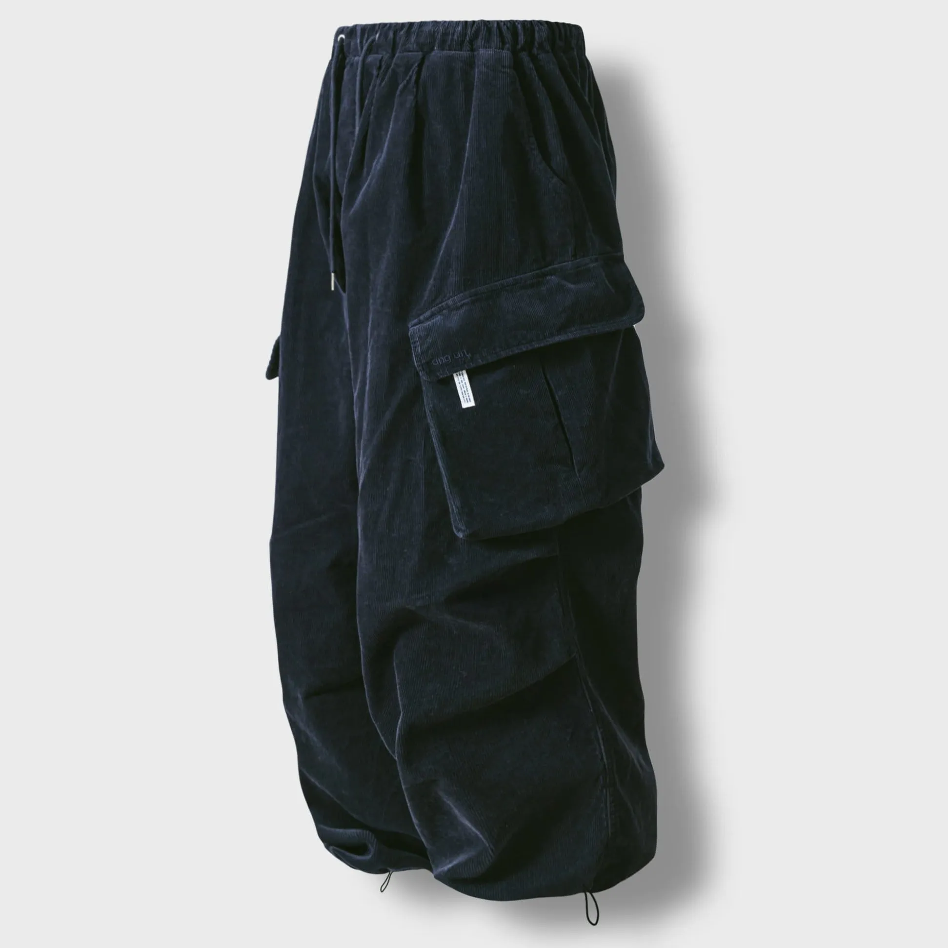 CORDUROY OBLIQUE CARGO BALLOON PANTS - NAVY