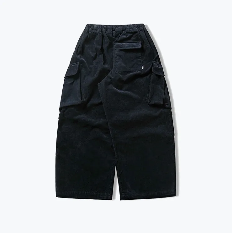 CORDUROY OBLIQUE CARGO BALLOON PANTS - NAVY