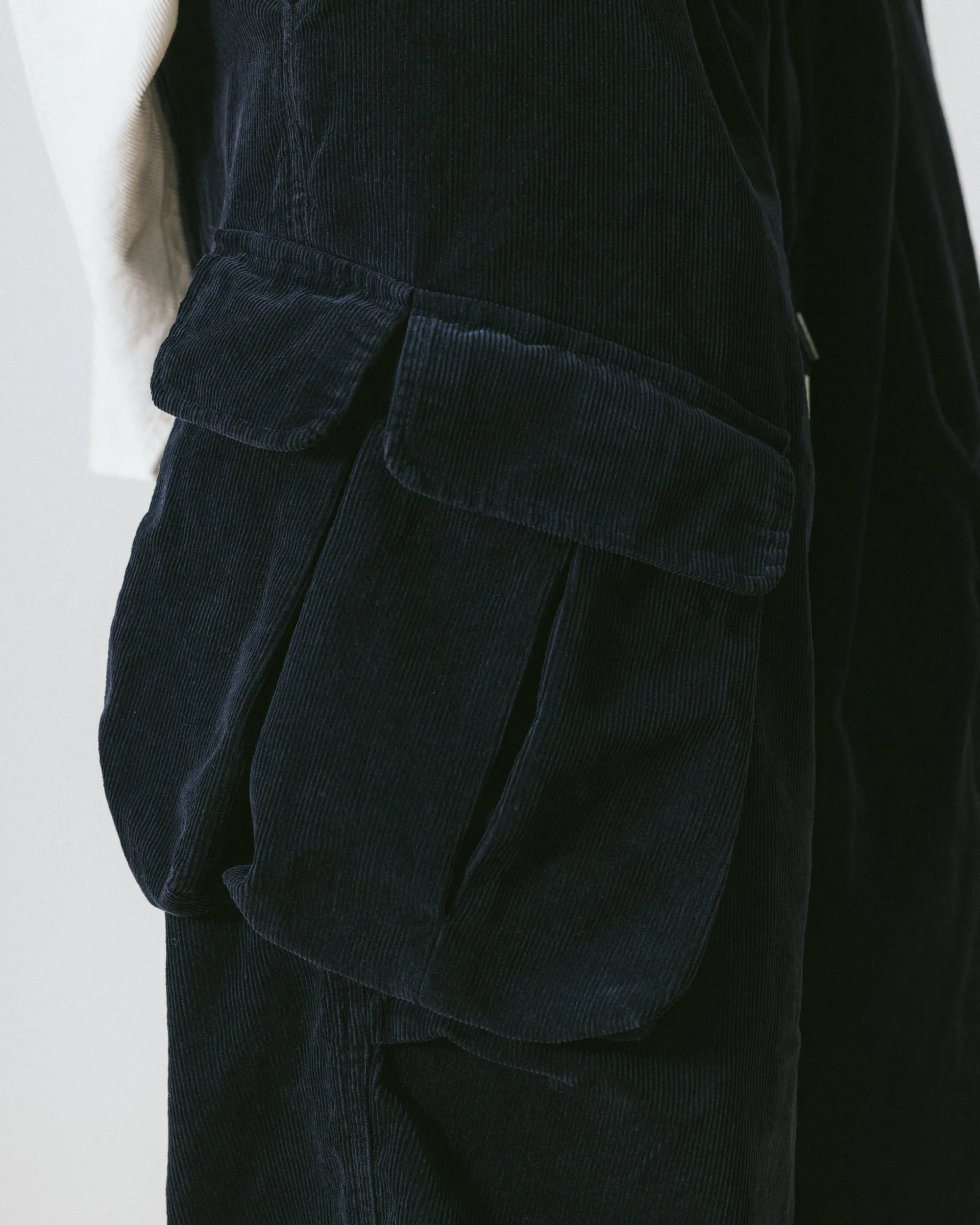 CORDUROY OBLIQUE CARGO BALLOON PANTS - NAVY