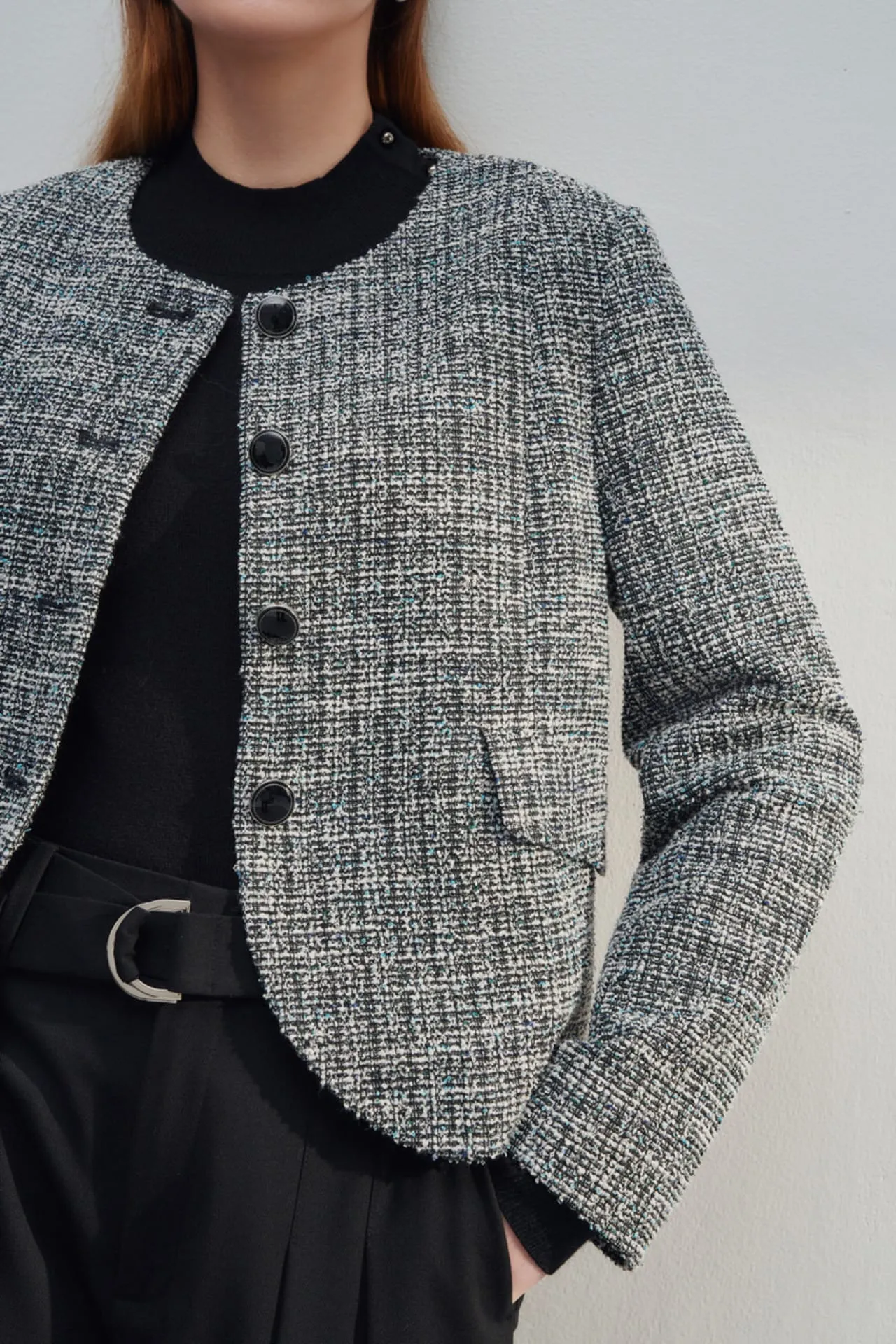 Cotton Lurex Tweed Knit Jacket