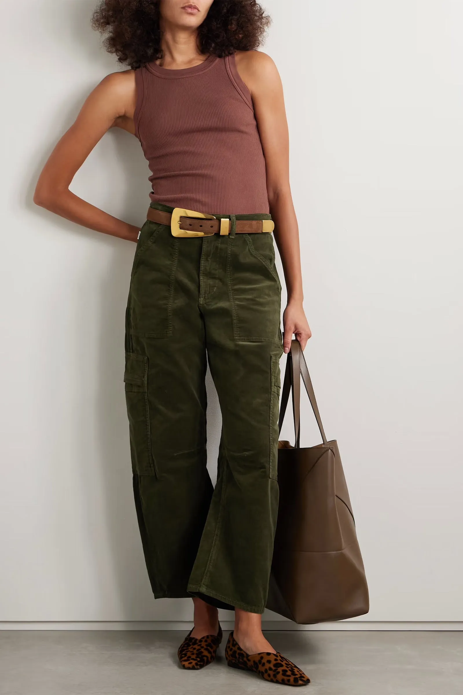 Dark Green Marcelle Cotton-blend Corduroy Wide-leg Cargo Pants