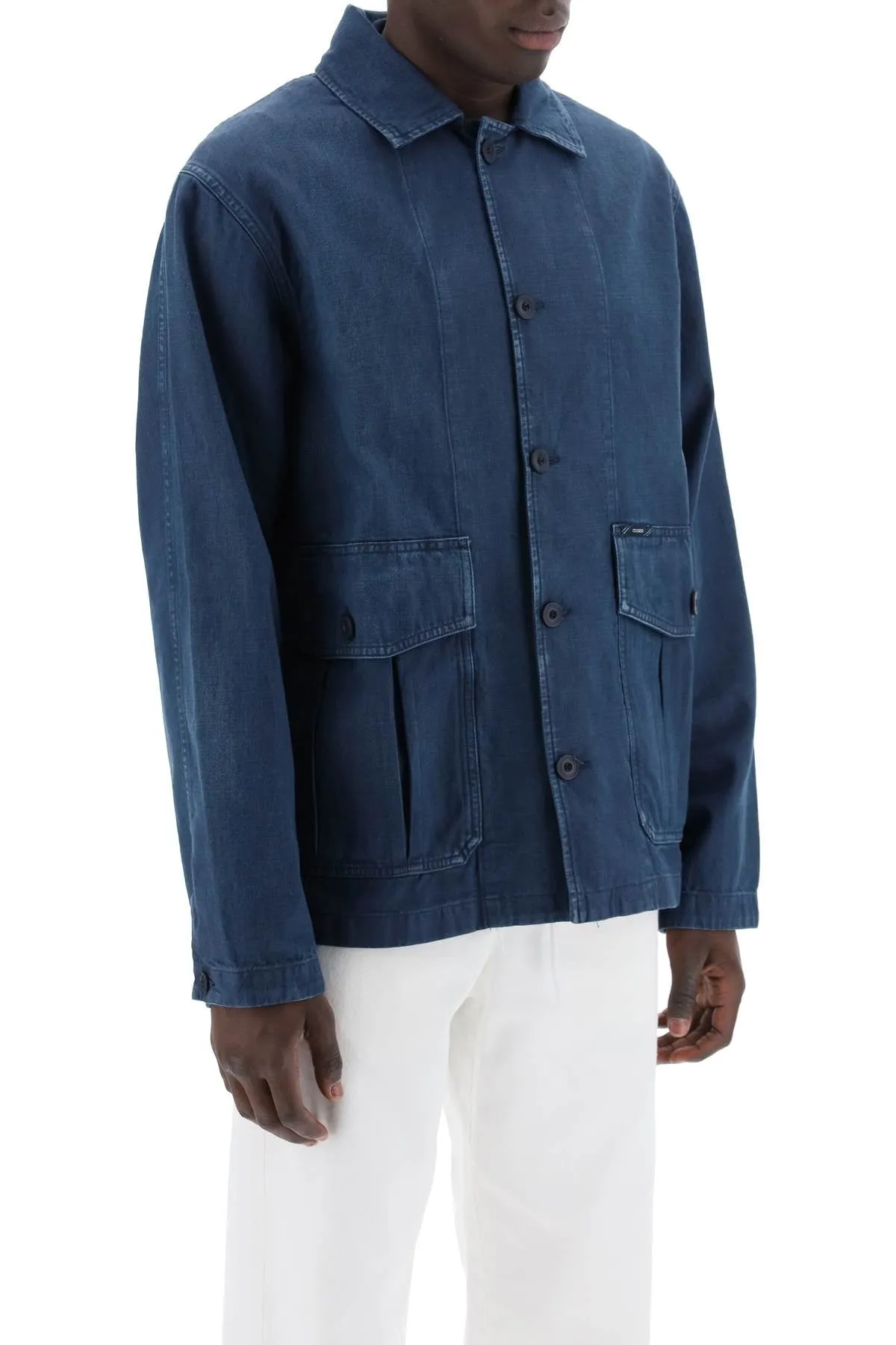 denim cargo overshirt with