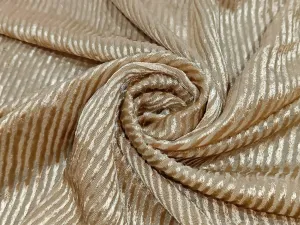 Devore Embossed Viscose Burnout Velvet fabric golden beige self stripes 44" wide [10666]