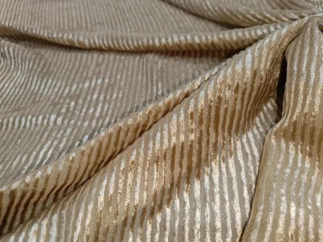 Devore Embossed Viscose Burnout Velvet fabric golden beige self stripes 44" wide [10666]