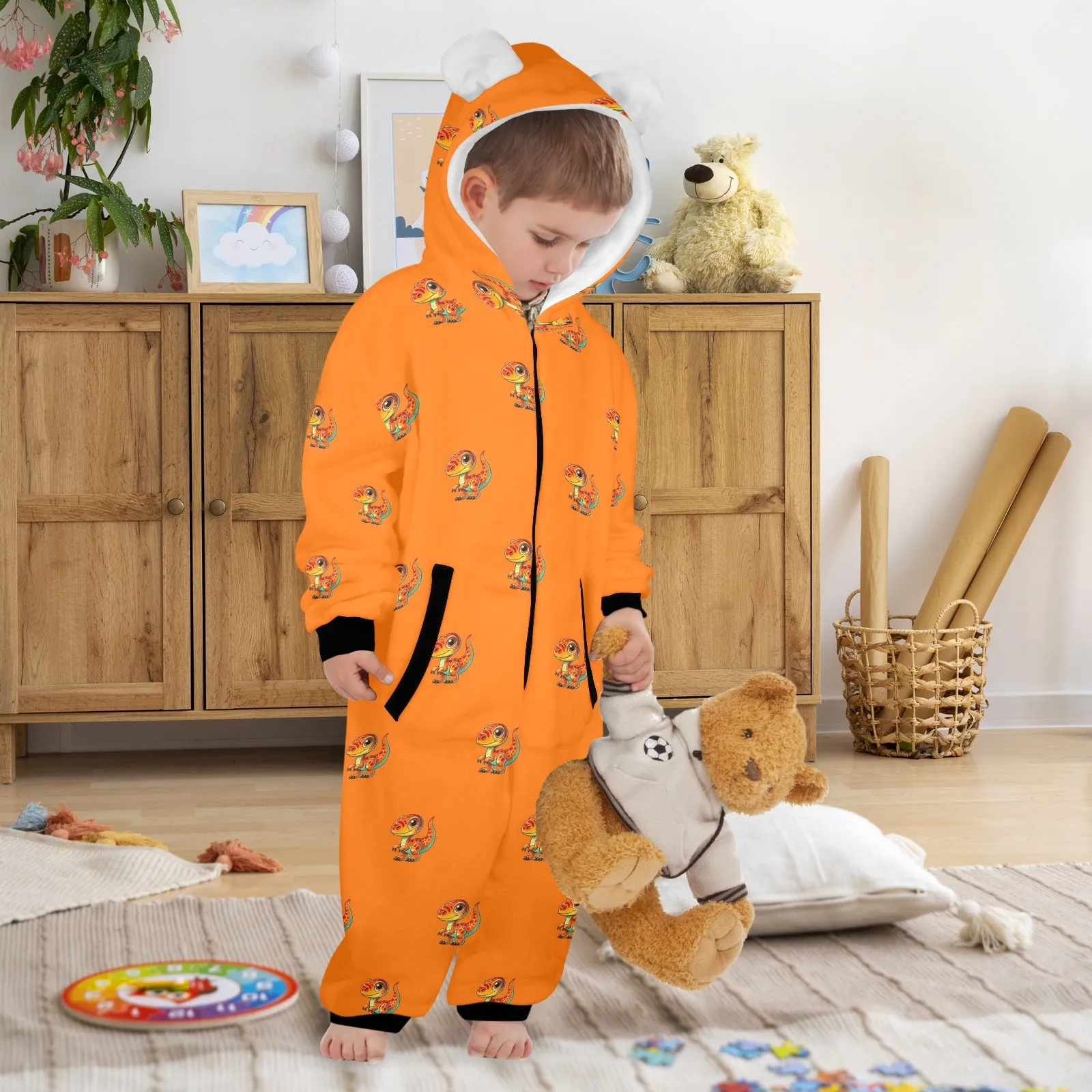 dinosaur raptor print 10 One-Piece Zip up Hooded Pajamas for Little Kids