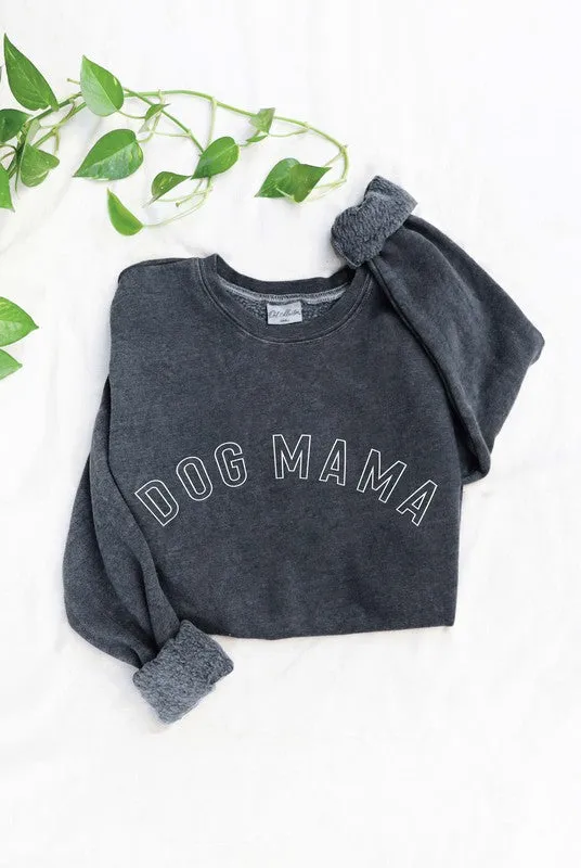 DOG MAMA Mineral Washed Graphic Sweatshirt Unisex Fleece Pullover