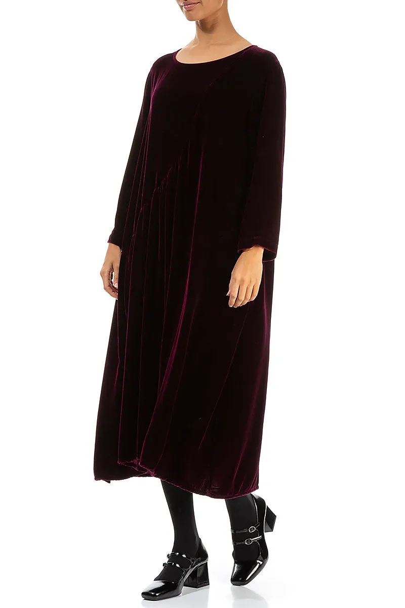 Draped Magenta Silk Velvet Dress