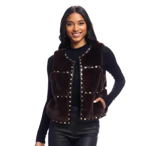 Espresso Faux Fur Giselle Studded Vest