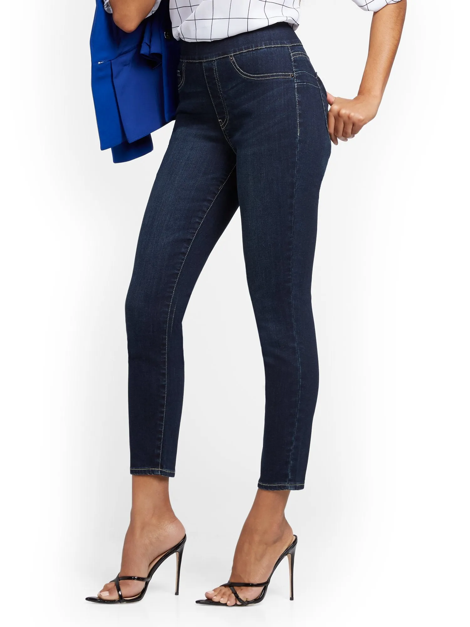 Feel Good High-Waisted No Gap Pull-On Super-Skinny Ankle Jeans - Moonlight Blue