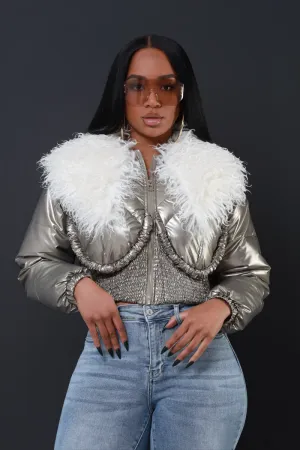 Final Touch Faux Fur Bomber Jacket - Silver