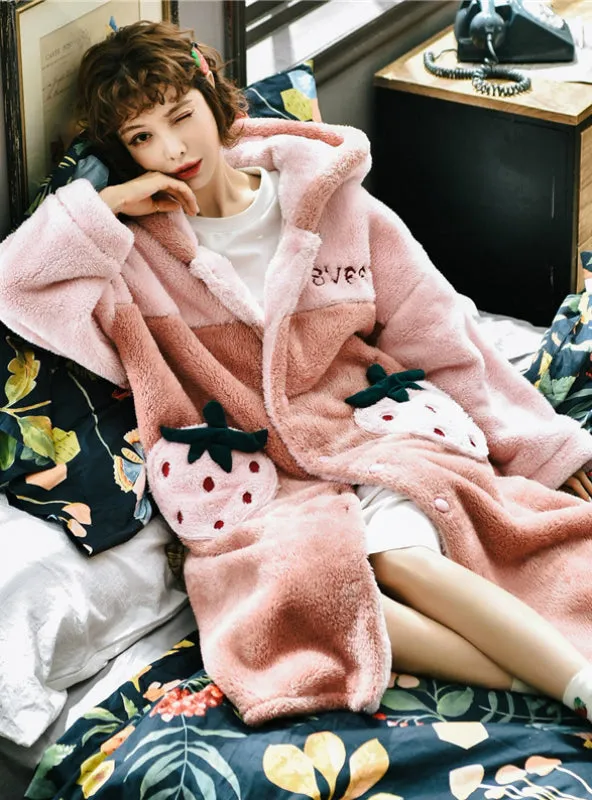 Flannel Long Sleeve Thick Loose Robe Bathrobe Coral Velvet