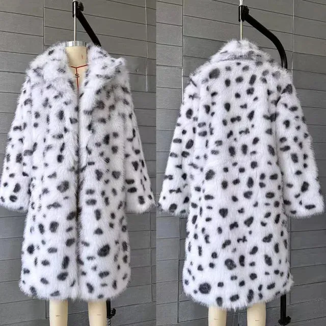 Fluffy Furry Leopard Faux Fur Coats Long Belted Overcoats Fox Fur Coat