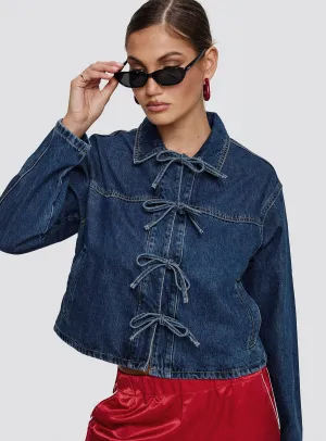 Good On You Bow Detail Jacket Blue Denim