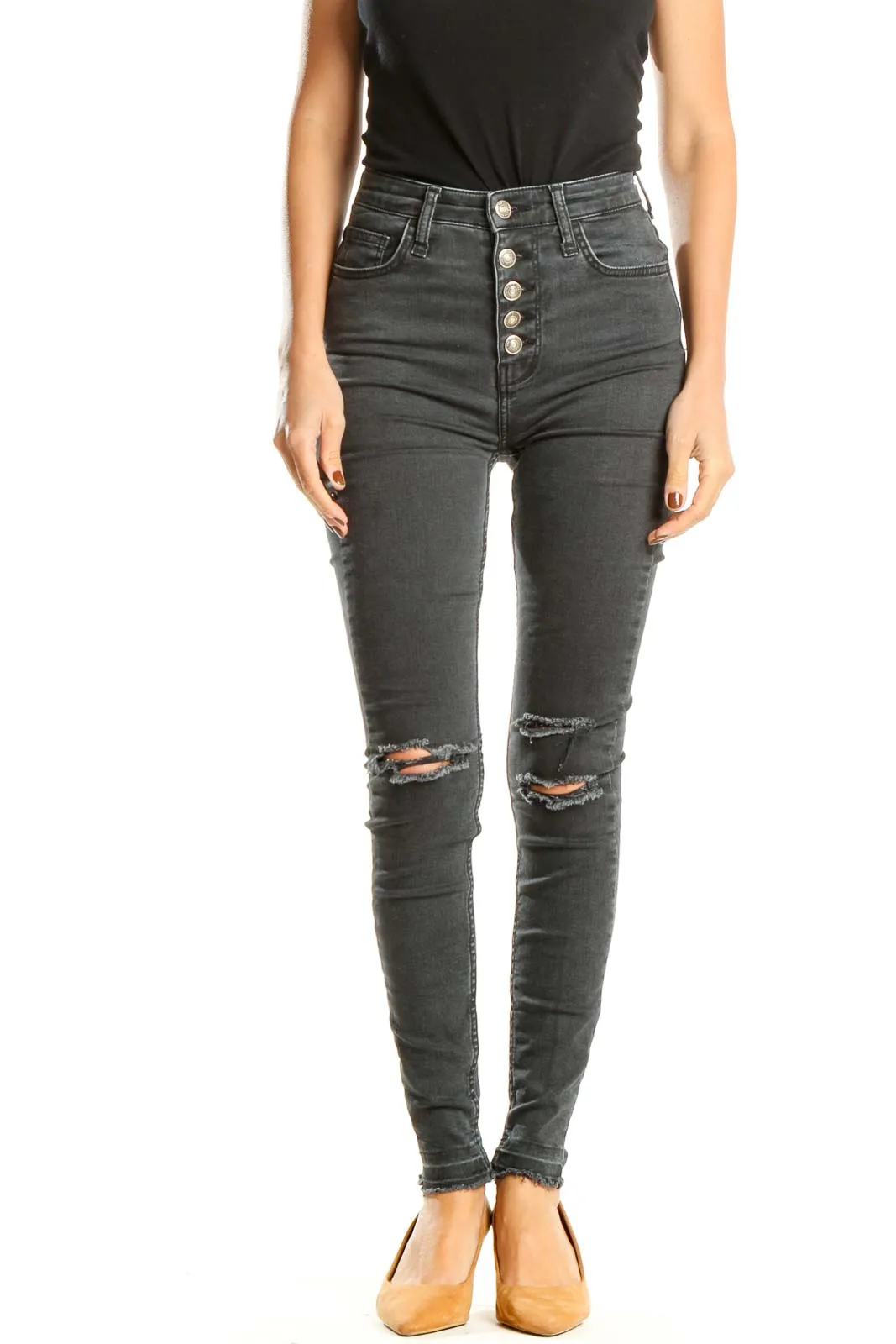 Gray Black High Waisted Distressed Skinny Jeans