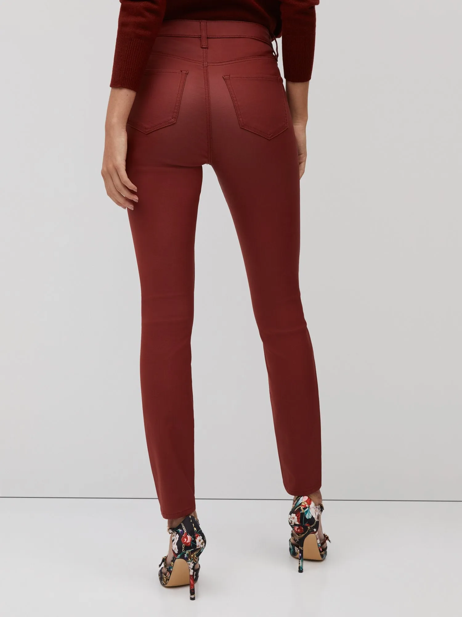 High-Waisted Coated Super-Skinny Jeans - Red