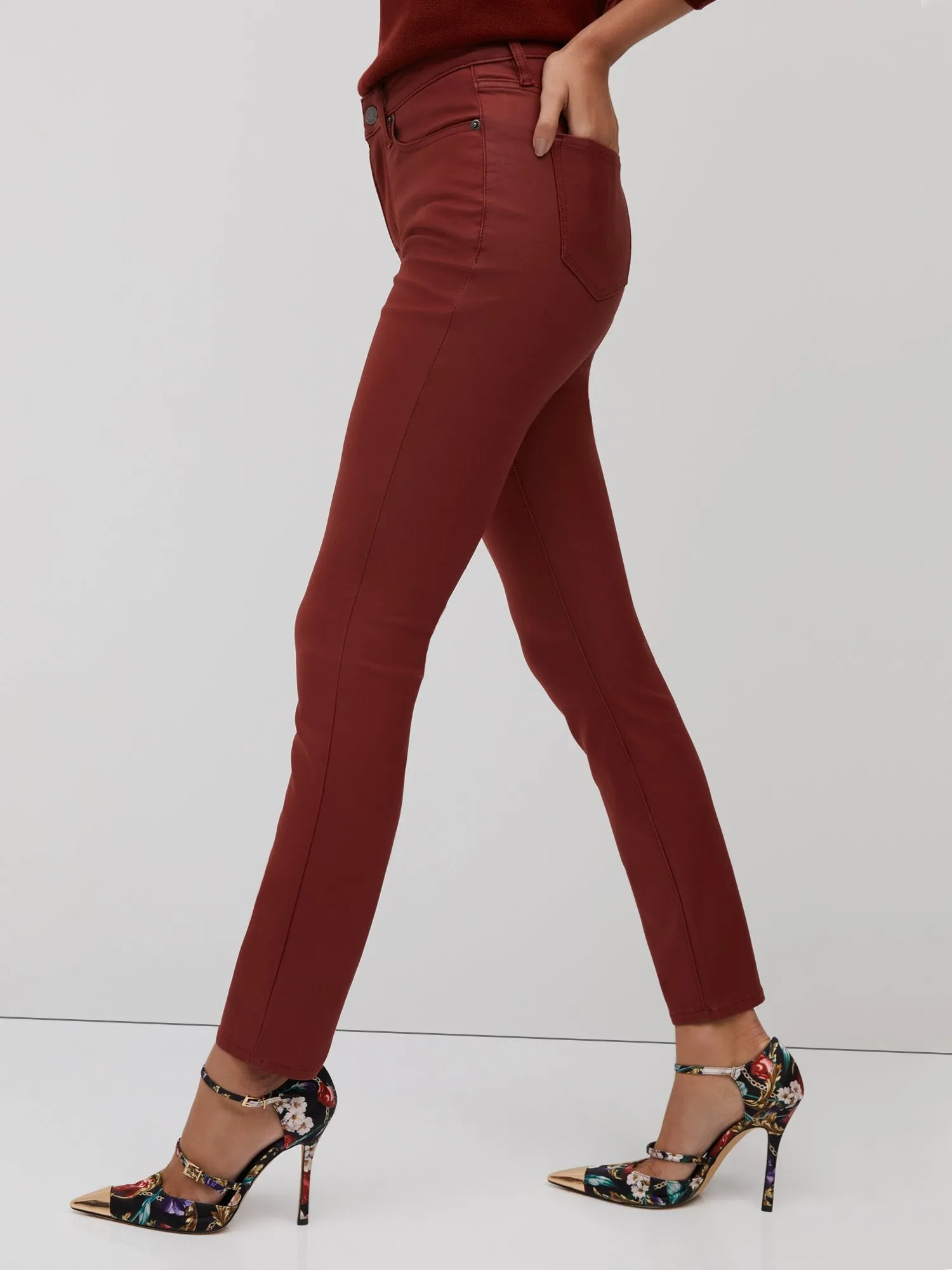 High-Waisted Coated Super-Skinny Jeans - Red