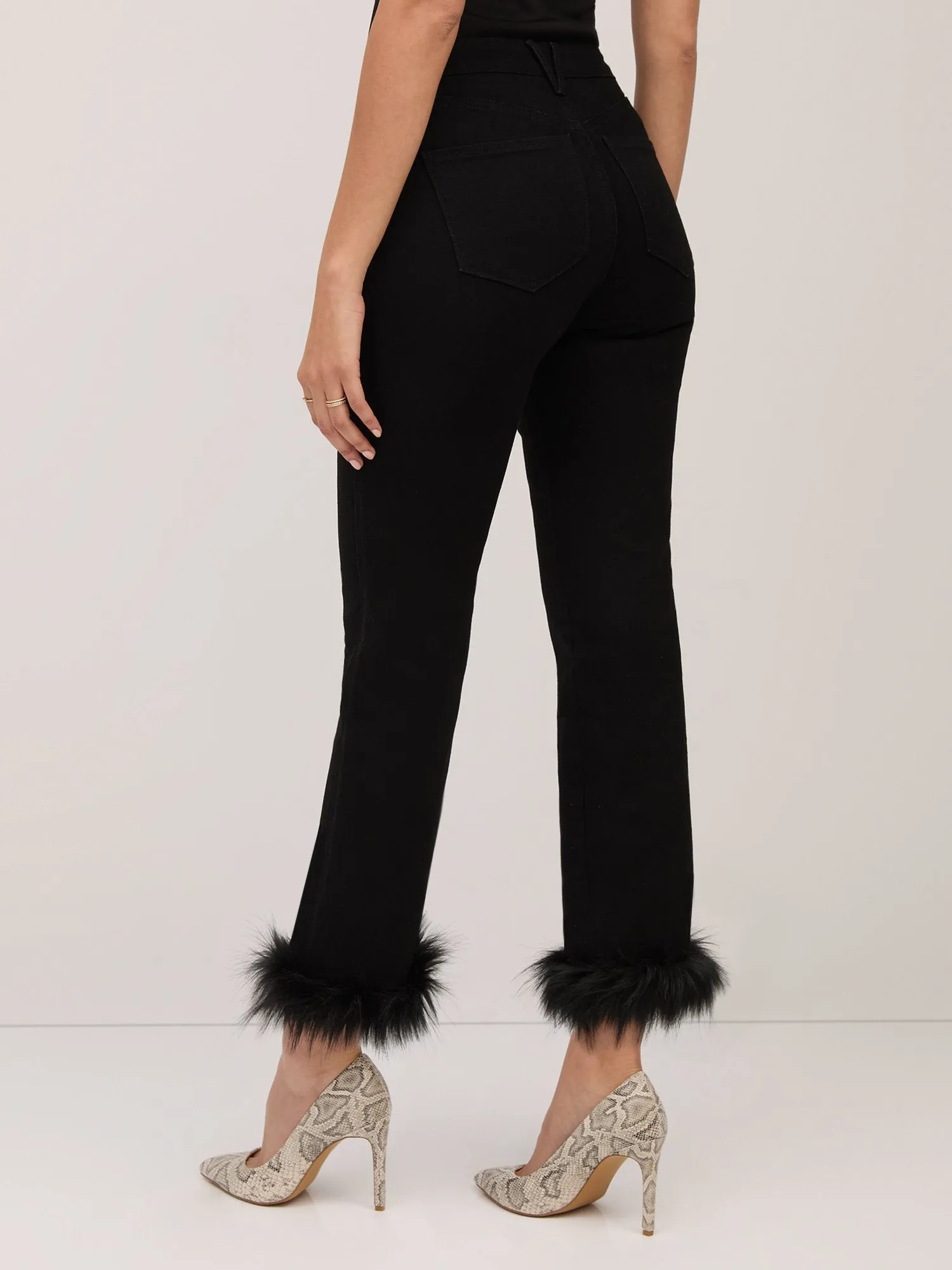 High-Waisted Feather-Hem Super-Skinny Jeans - Black