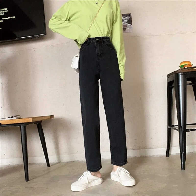 High Waisted Jeans for Women Straight Leg Denim Bottom Vintage Pants