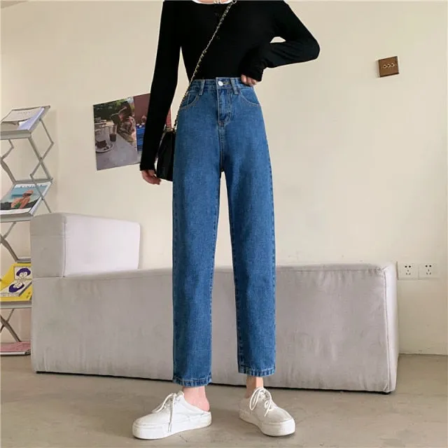 High Waisted Jeans for Women Straight Leg Denim Bottom Vintage Pants