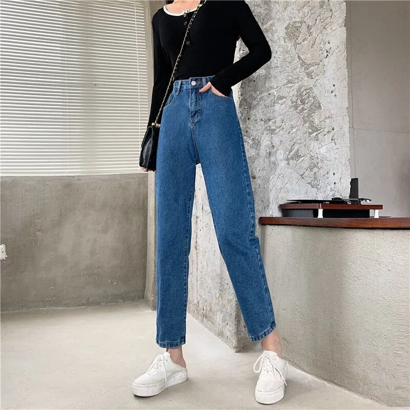 High Waisted Jeans for Women Straight Leg Denim Bottom Vintage Pants